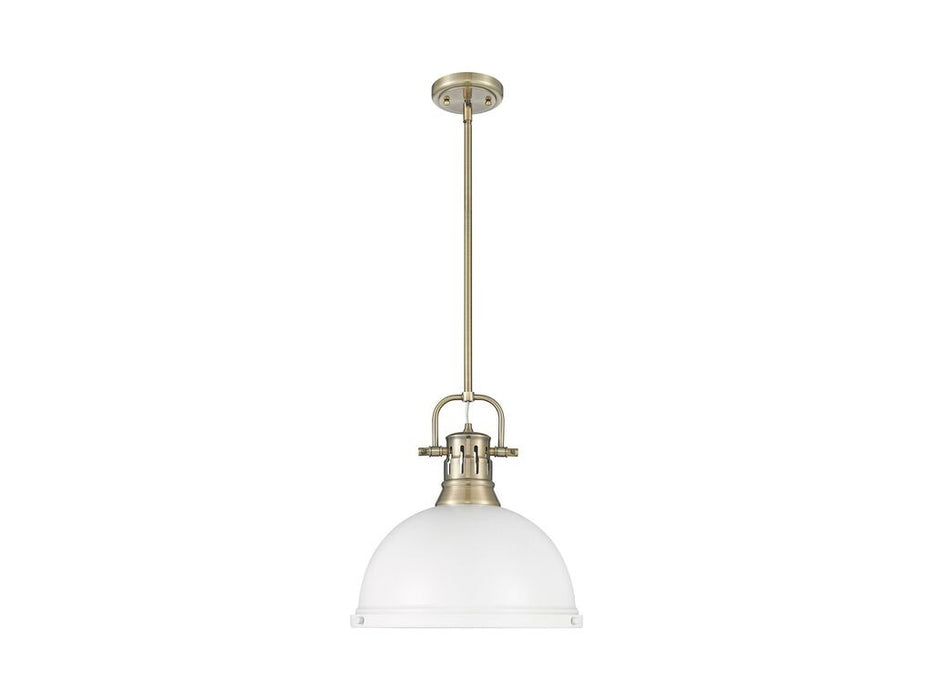 Golden 3604-L AB-WHT One Light Pendant, Aged Brass