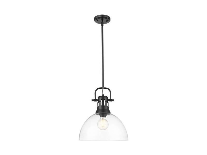 Golden 3604-L BLK-CLR One Light Pendant, Matte Black