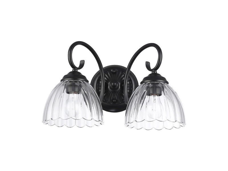 Golden 6952-BA2 BLK-CLR Two Light Vanity, Matte Black