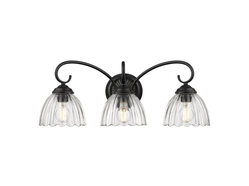 Golden 6952-BA3 BLK-CLR Three Light Vanity, Matte Black