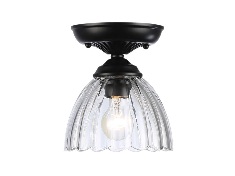 Golden 6952-SF7 BLK-CLR One Light Semi-Flush Mount, Matte Black