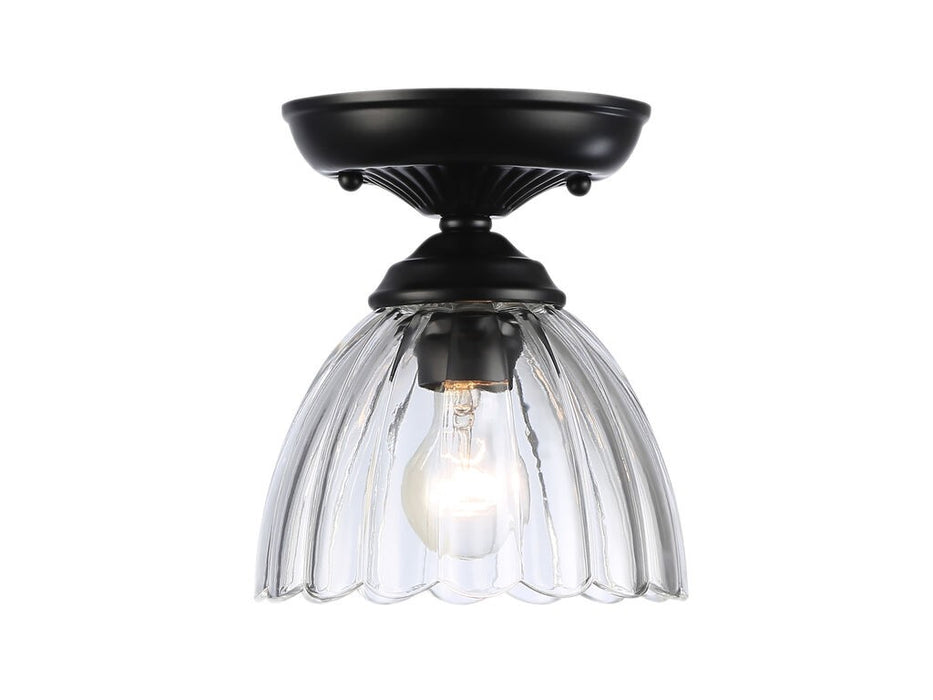 Golden 6952-SF7 BLK-CLR One Light Semi-Flush Mount, Matte Black