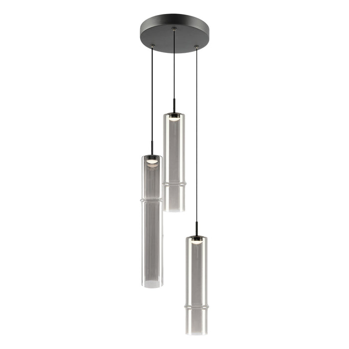 Matteo Lighting C30603MBSM Three Light Pendant, Matte Black / Smoked Glass