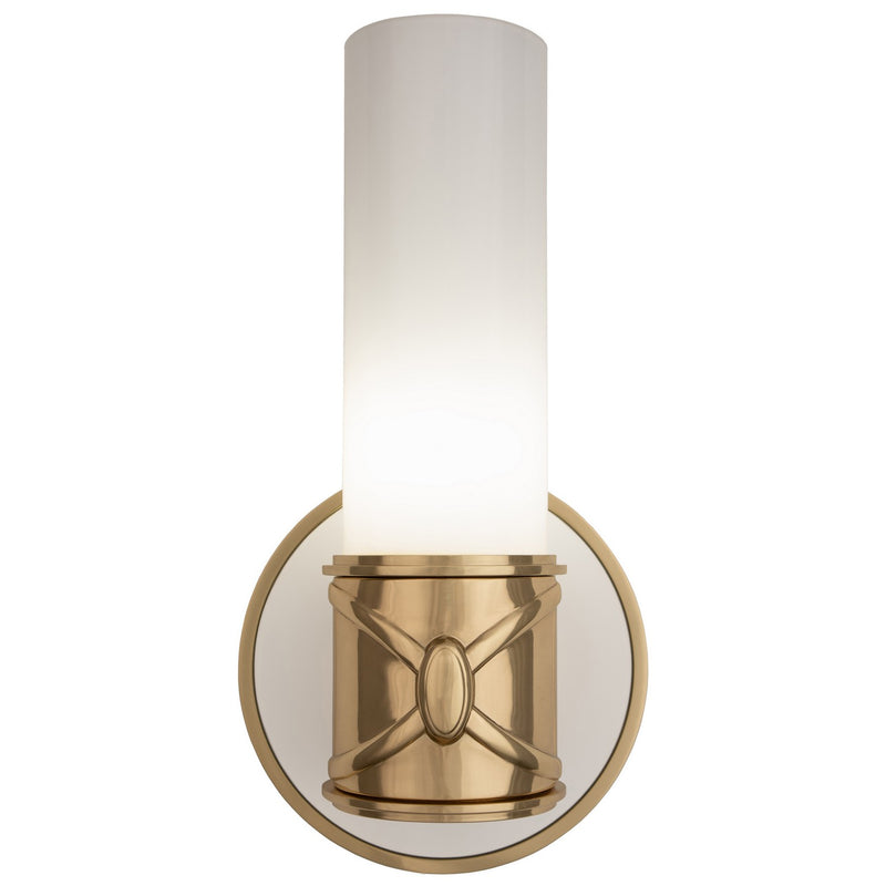 Robert Abbey 1978 One Light Wall Sconce, Antique Brass w/Polished Cased White Glass
