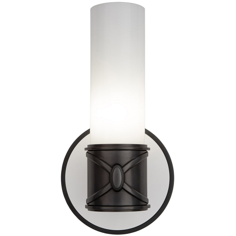 Robert Abbey Z1978 One Light Wall Sconce, Deep Patina Bronze w/Polished Cased White Glass