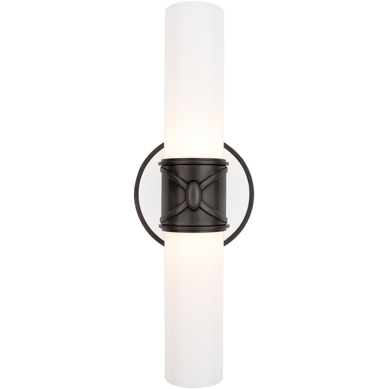 Robert Abbey Z1979 Two Light Wall Sconce, Deep Patina Bronze w/Polished Cased White Glass