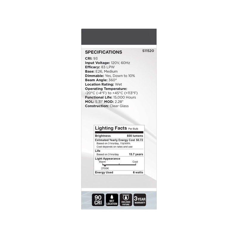 Satco S11520 Light Bulb, Clear