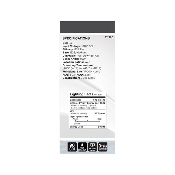 Satco S11520 Light Bulb, Clear
