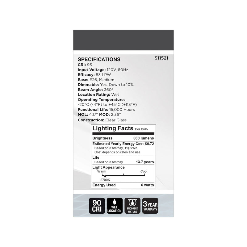 Satco S11521 Light Bulb, Clear