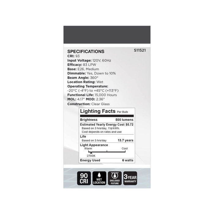Satco S11521 Light Bulb, Clear