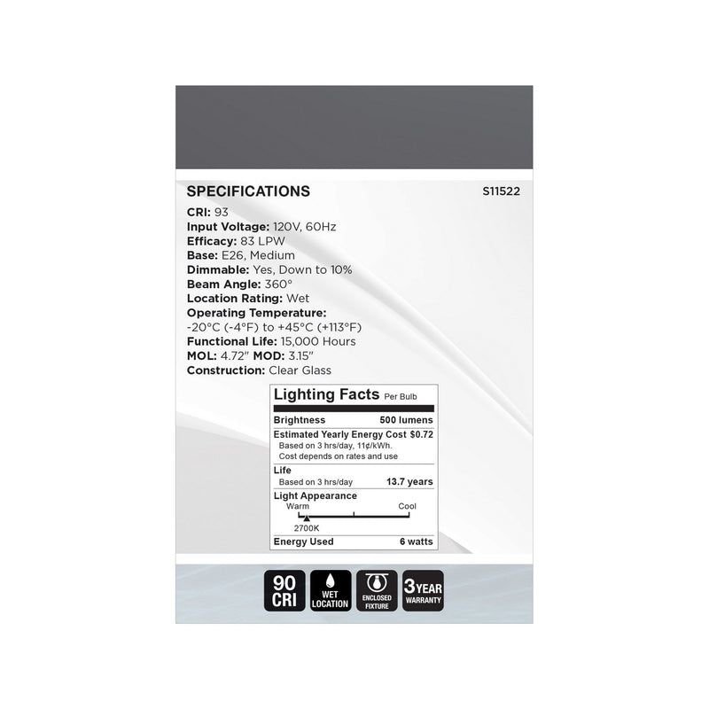 Satco S11522 Light Bulb, Clear