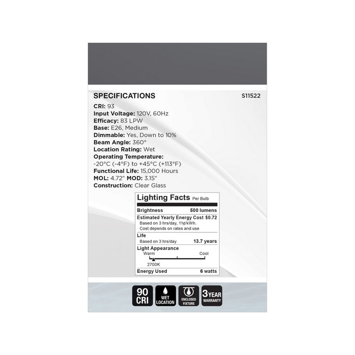 Satco S11522 Light Bulb, Clear