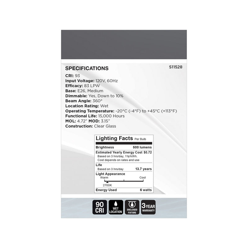 Satco S11528 Light Bulb, Clear