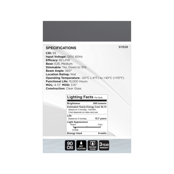 Satco S11528 Light Bulb, Clear