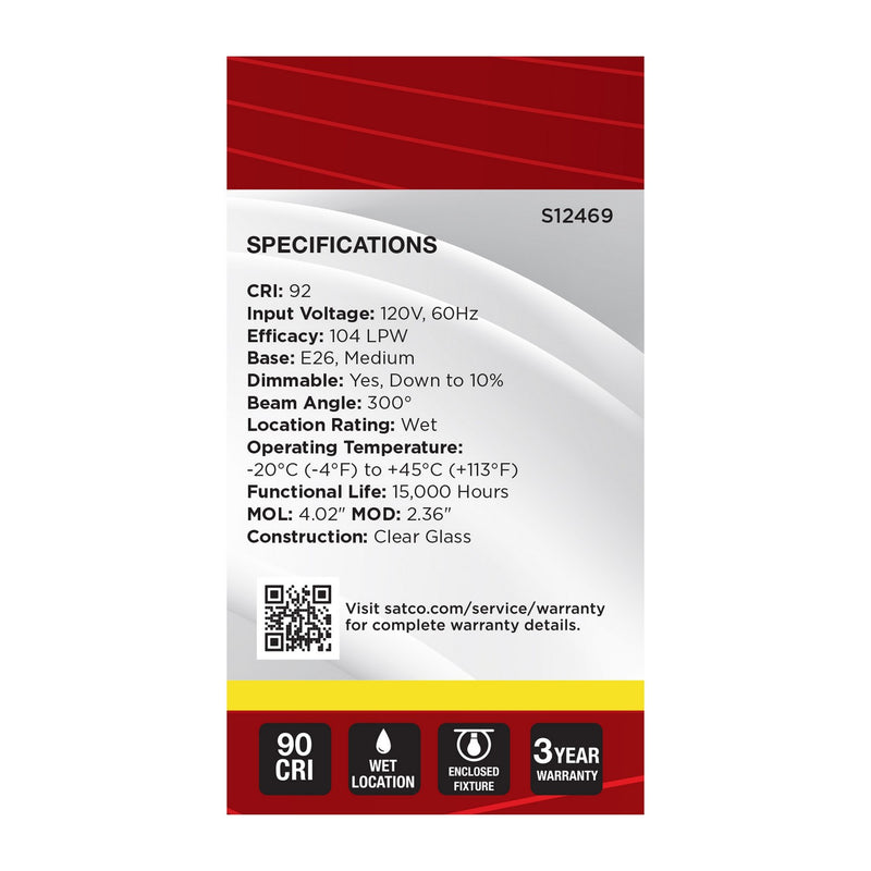 Satco S12469 Light Bulb, Clear