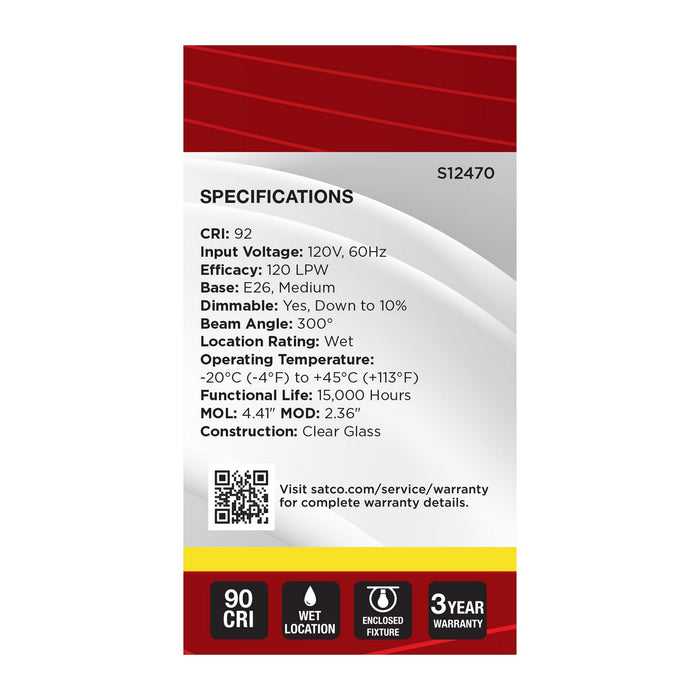 Satco S12470 Light Bulb, Clear