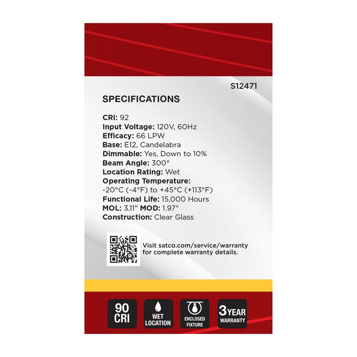 Satco S12471 Light Bulb, Clear