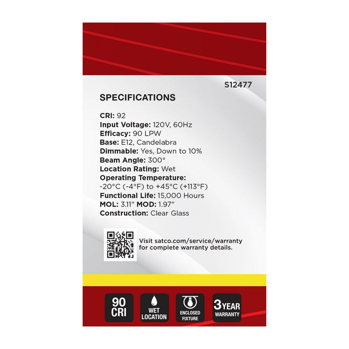 Satco S12477 Light Bulb, Clear