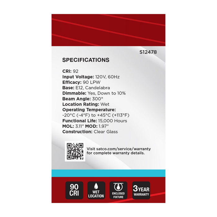 Satco S12478 Light Bulb, Clear