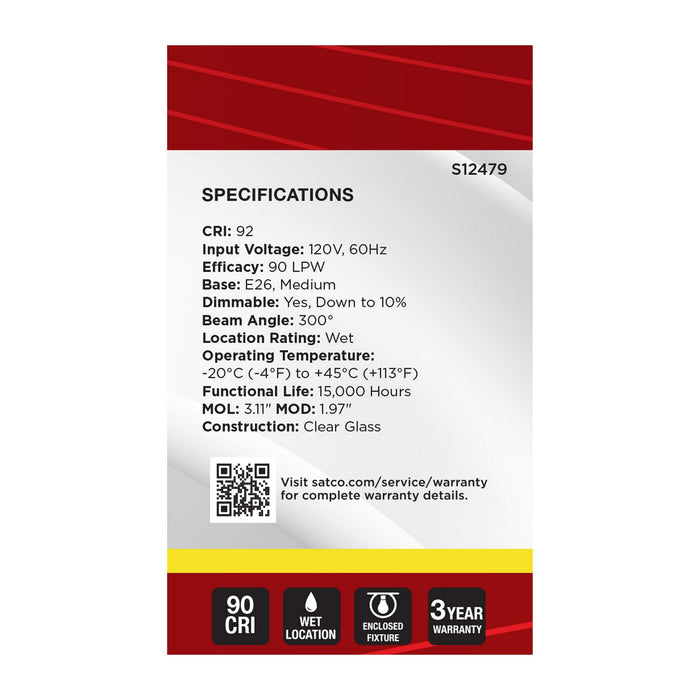 Satco S12479 Light Bulb, Clear