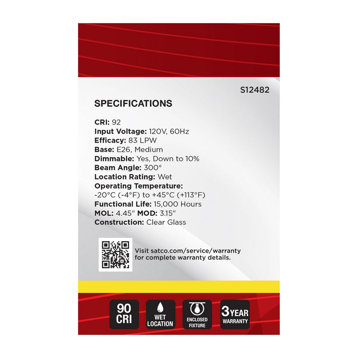 Satco S12482 Light Bulb, Clear