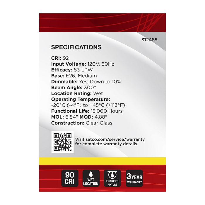 Satco S12485 Light Bulb, Clear