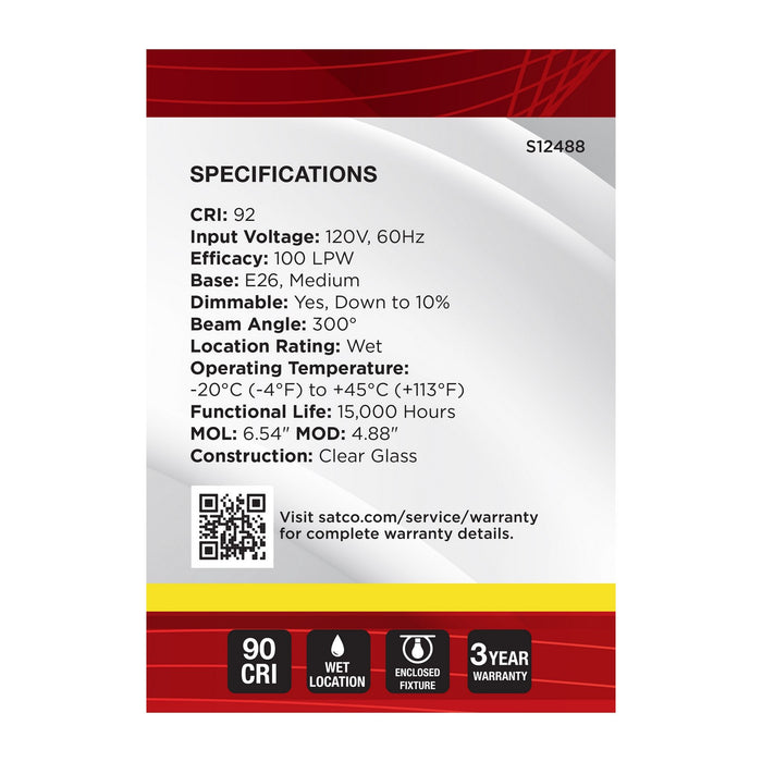 Satco S12488 Light Bulb, Clear
