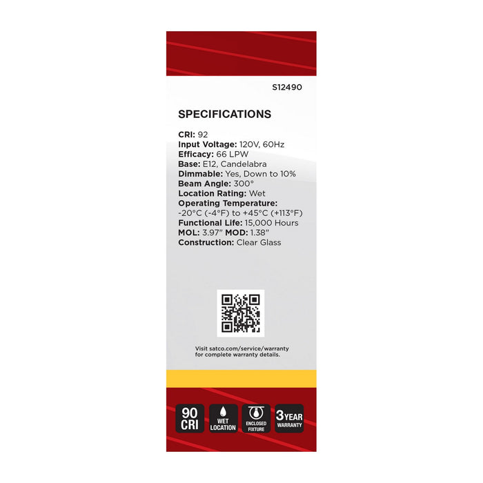 Satco S12490 Light Bulb, Clear