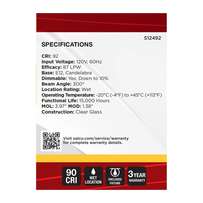 Satco S12492 Light Bulb, Clear
