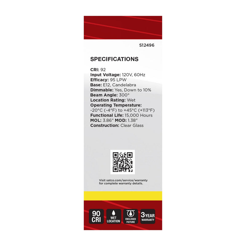 Satco S12496 Light Bulb, Clear