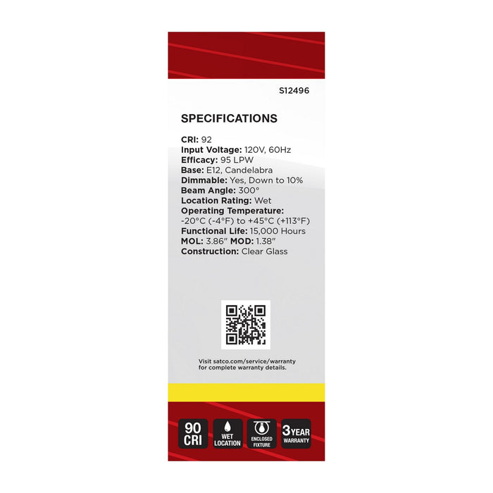 Satco S12496 Light Bulb, Clear