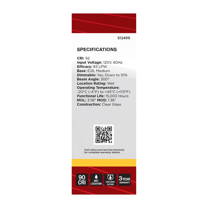 Satco S12499 Light Bulb, Clear