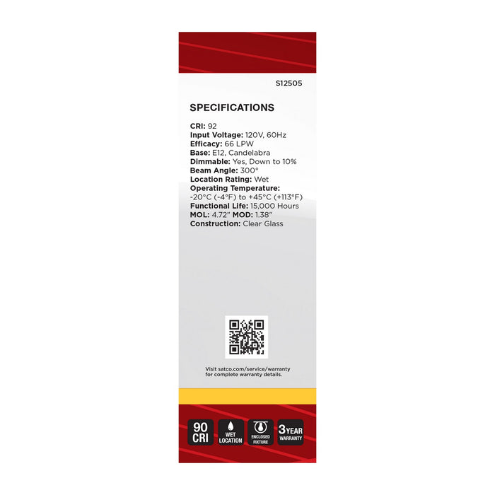 Satco S12505 Light Bulb, Clear