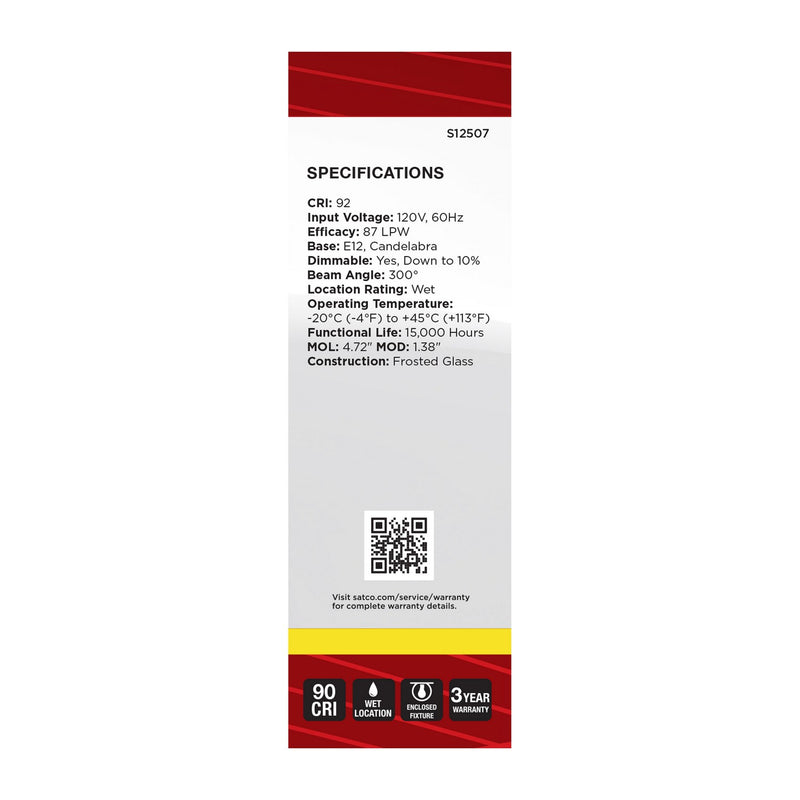 Satco S12507 Light Bulb, Frost
