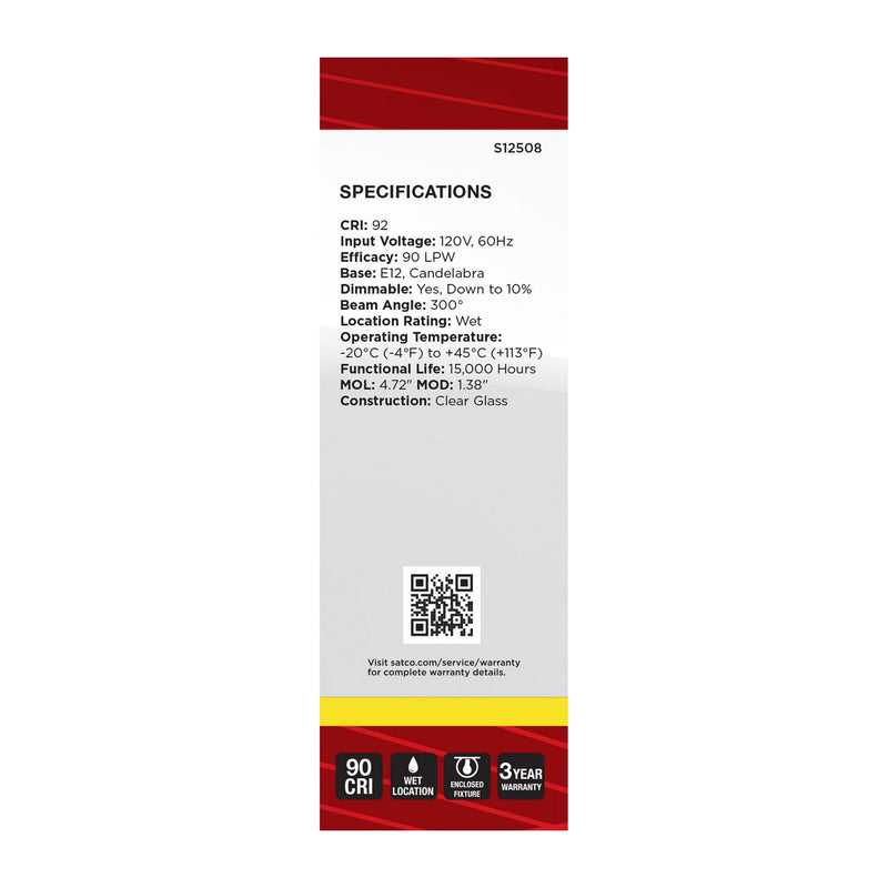 Satco S12508 Light Bulb, Clear