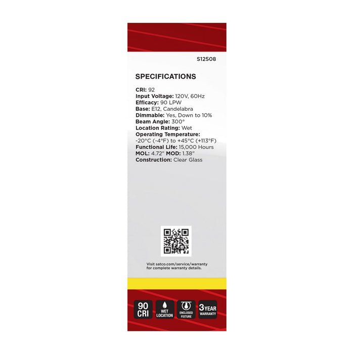 Satco S12508 Light Bulb, Clear