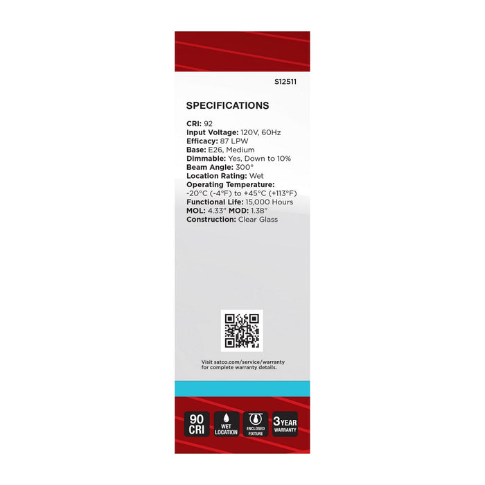 Satco S12511 Light Bulb, Clear