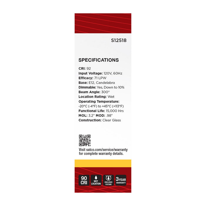 Satco S12518 Light Bulb, Clear