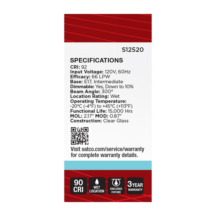 Satco S12520 Light Bulb, Clear
