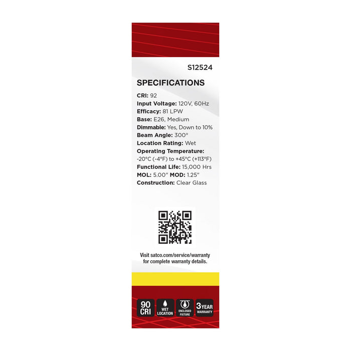 Satco S12524 Light Bulb, Clear