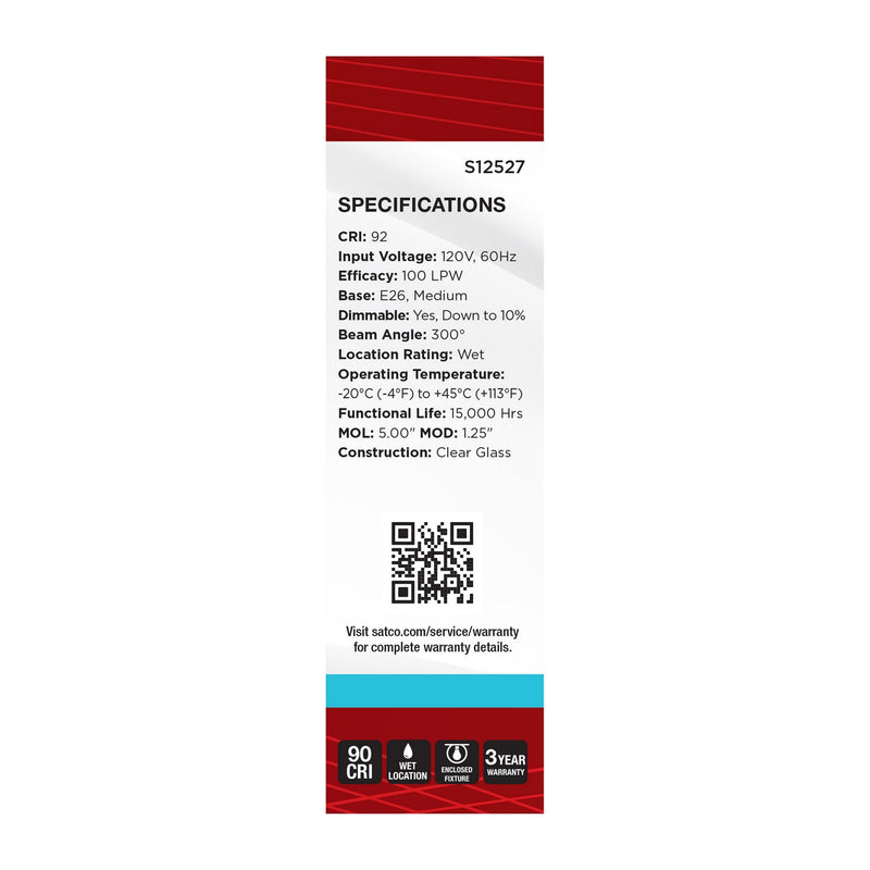 Satco S12527 Light Bulb, Clear