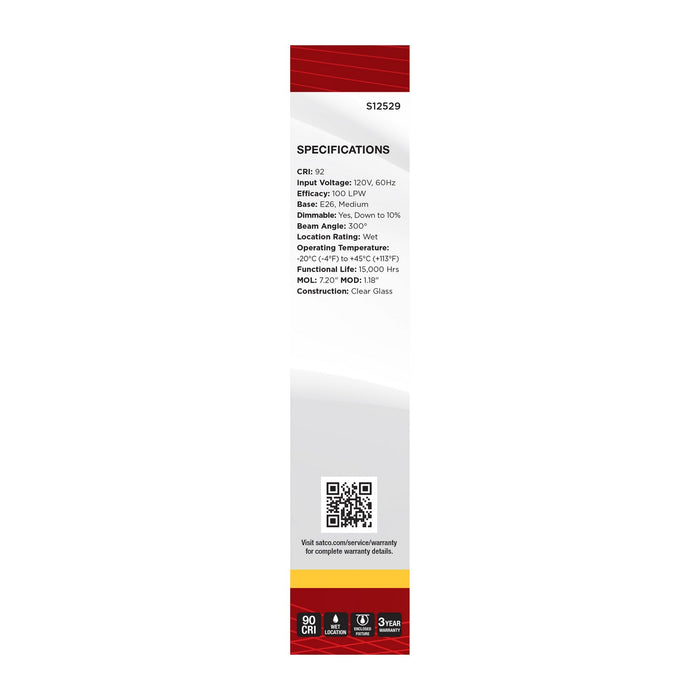 Satco S12529 Light Bulb, Clear