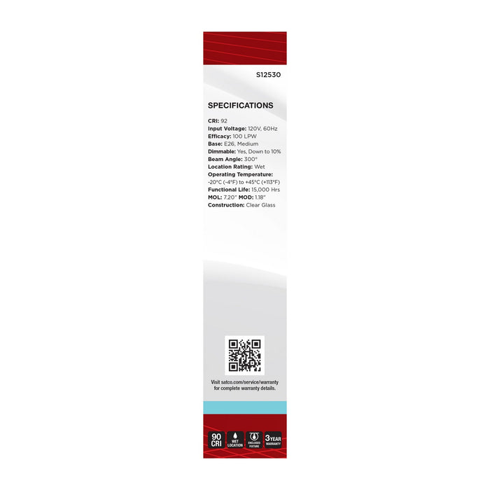 Satco S12530 Light Bulb, Clear