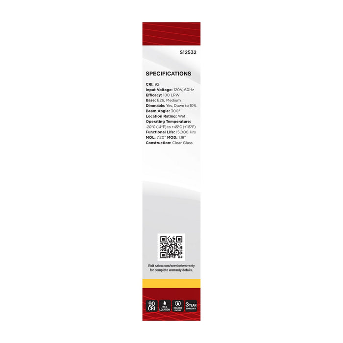 Satco S12532 Light Bulb, Clear