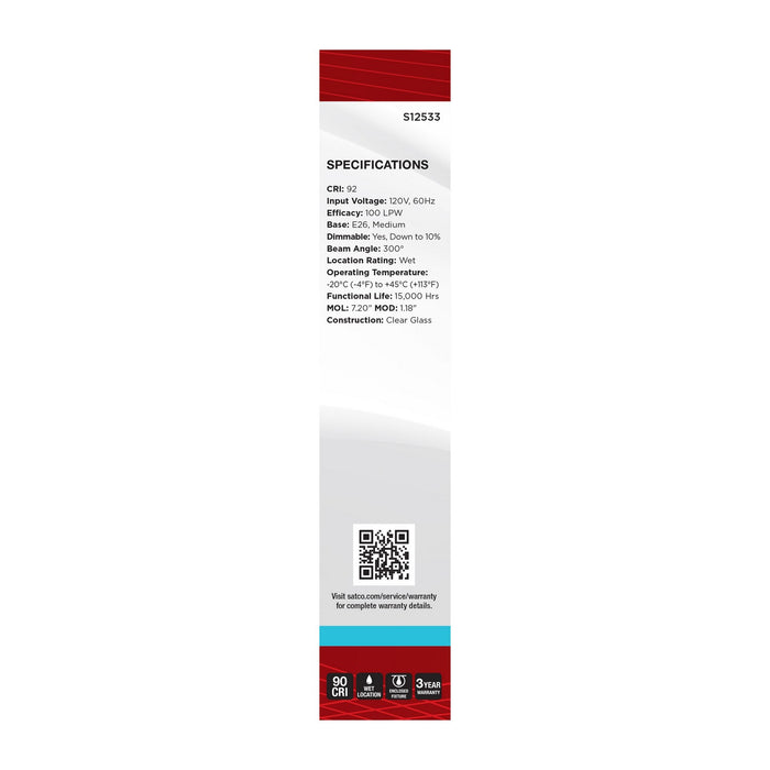 Satco S12533 Light Bulb, Clear