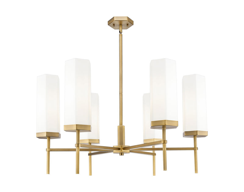 Innovations 463-6CR-BB-G463-12WH Six Light Chandelier, Brushed Brass