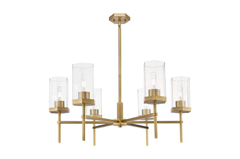 Innovations 463-6CR-BB-G463-8CL Six Light Chandelier, Brushed Brass