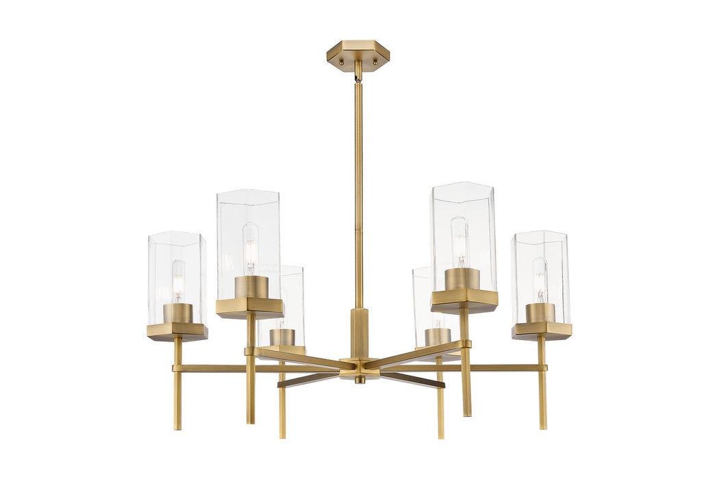 Innovations 463-6CR-BB-G463-8CL Six Light Chandelier, Brushed Brass