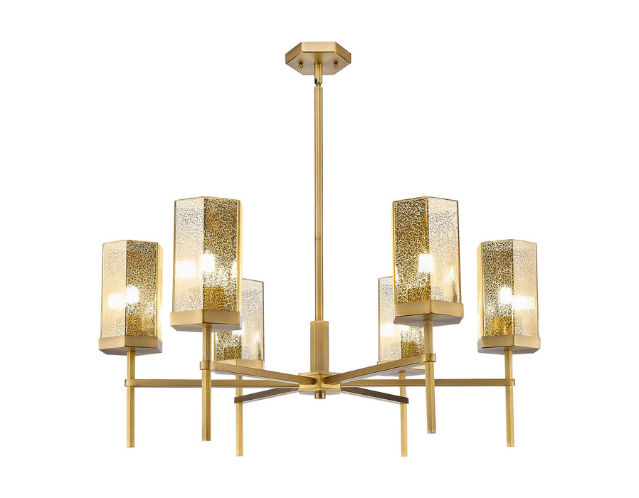 Innovations 463-6CR-BB-G463-8ME Six Light Chandelier, Brushed Brass