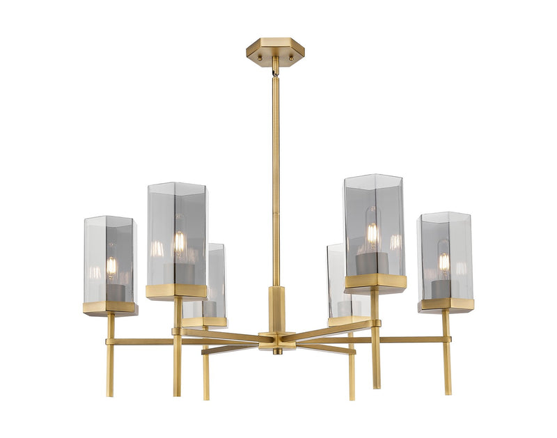 Innovations 463-6CR-BB-G463-8SM Six Light Chandelier, Brushed Brass